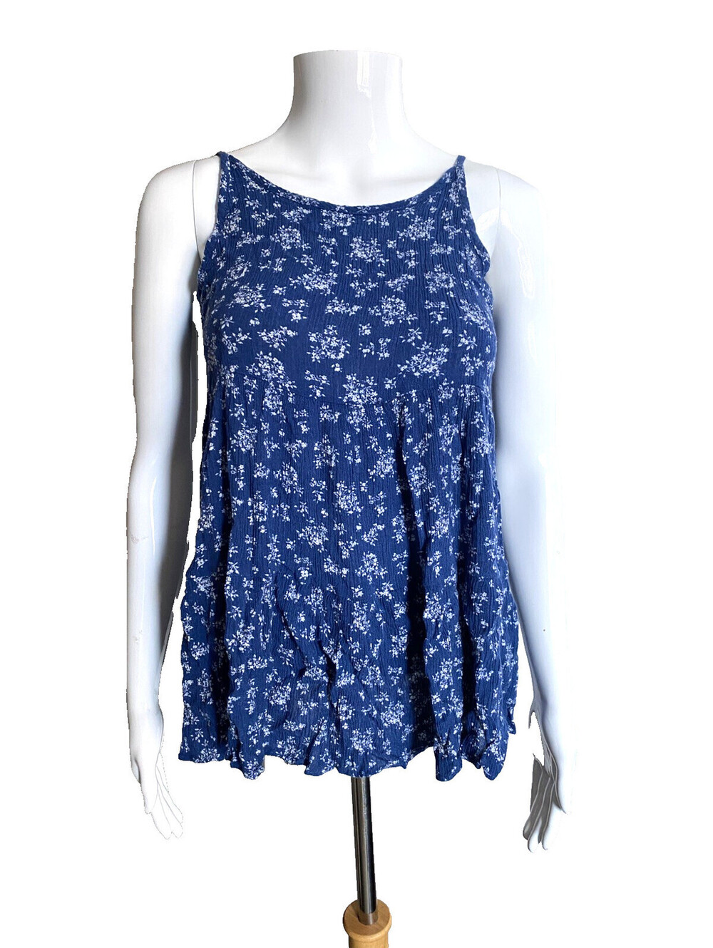 Vintage Havana M Medium Open Back Tank Top Bohemian Comfy Floral Blue